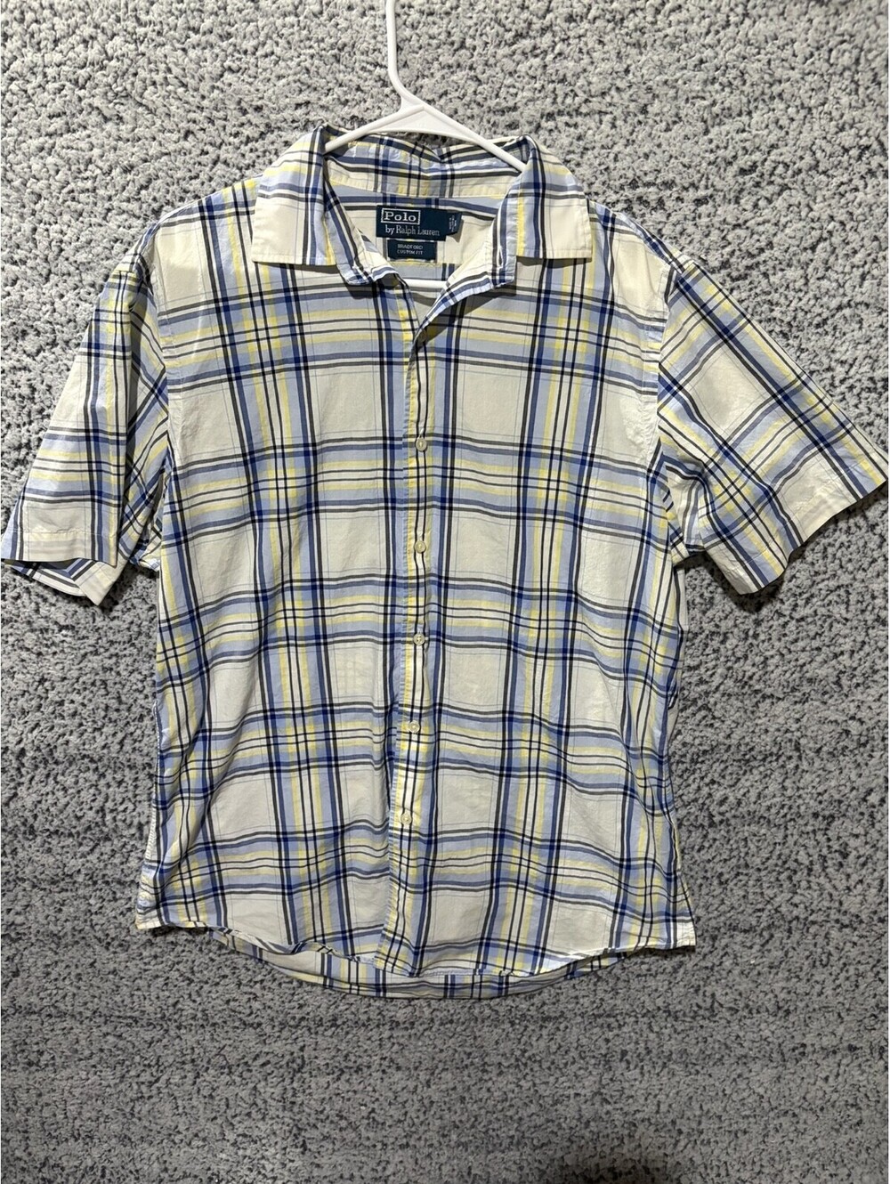 Polo Ralph Lauren Bradford Custom Fit Plaid Shirt Mens Large White Blue Yellow - Picture 1 of 3